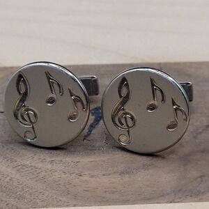 Vintage Silver Tone Treble Clef Music Notes Cufflinks